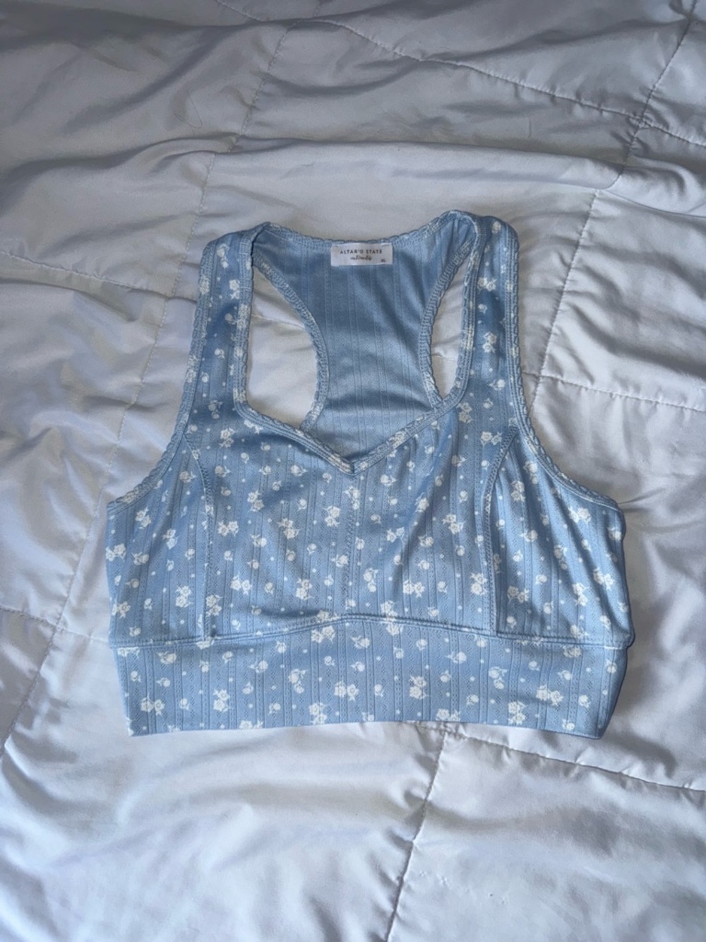 Altard State Free Light Blue Floral Ribbed Racerback Bralette NEVER WORN